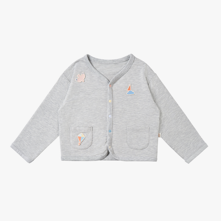 Nest Designs - Petite Revery Kids French Terry Long Sleeve Cardigan - Fog Grey