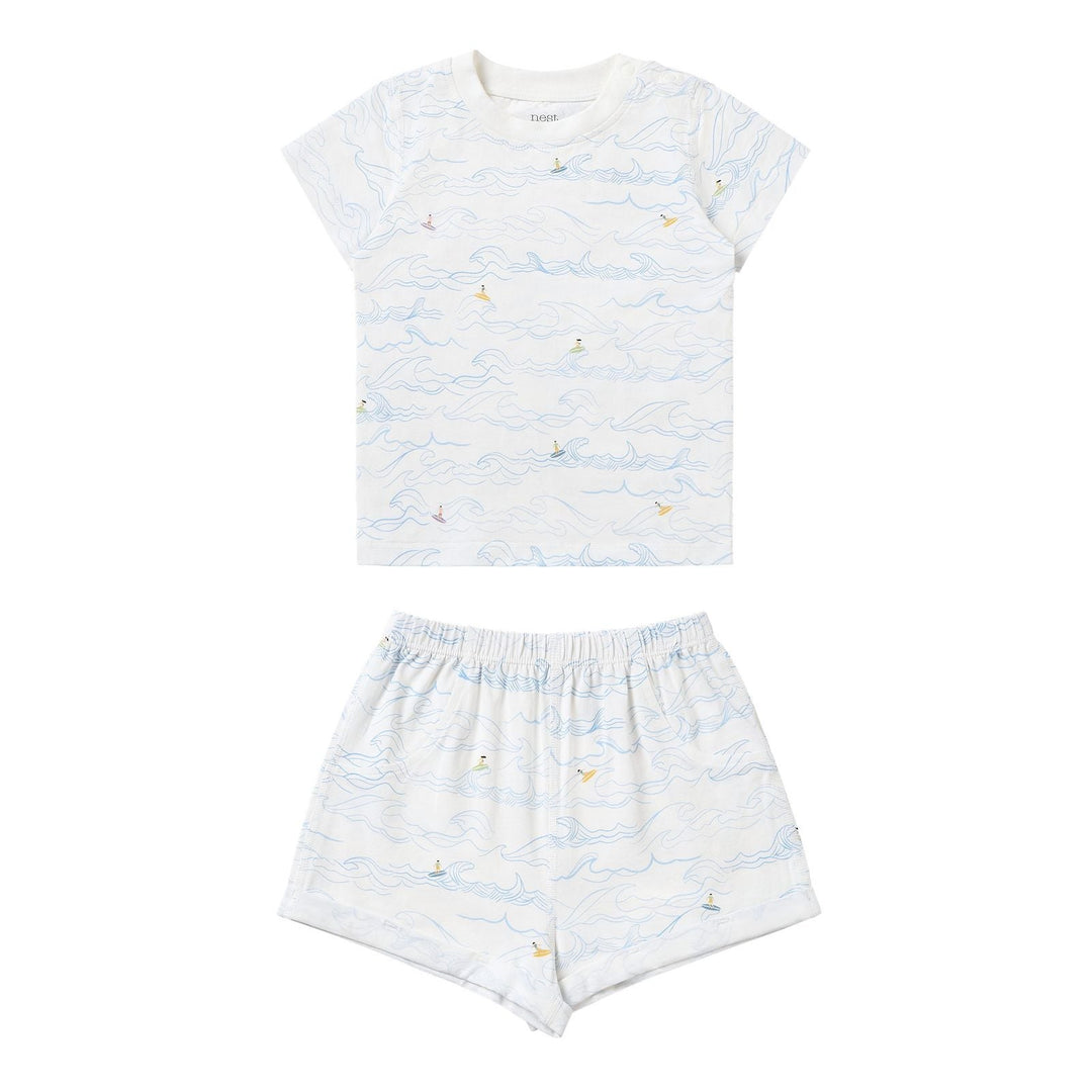 Nest Designs Kids/Baby Short Sleeve Two-Piece PJ Set (Bamboo Jersey) - Surf's Up