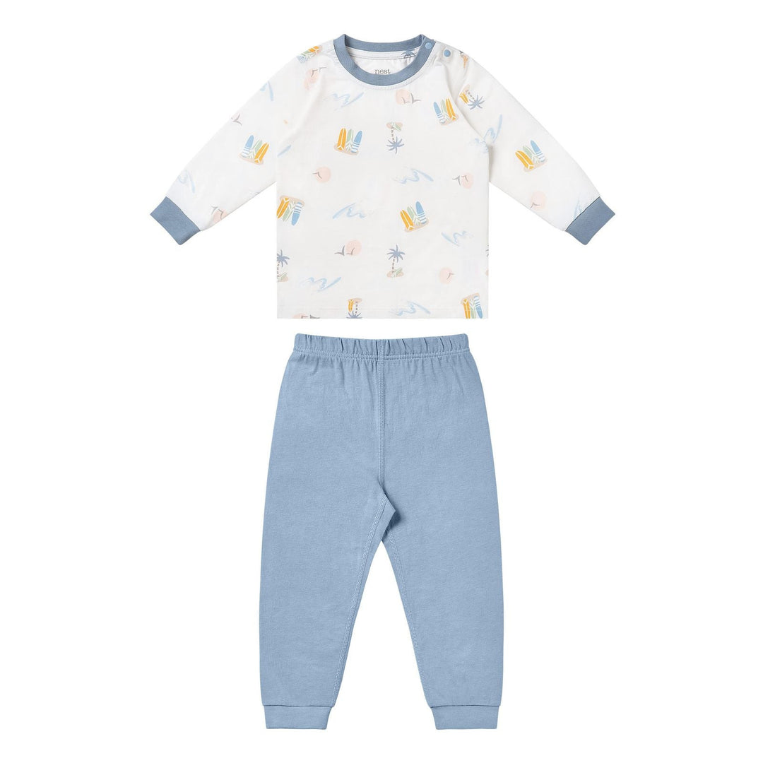 Nest Designs Kids/Baby Two-Piece Long Sleeve PJ Set (Bamboo Jersey) - Pastel Waves