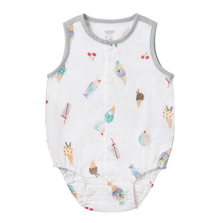 Nest Designs Baby Sleeveless Button Down Onesie (Bamboo) - Ice Cream Summer