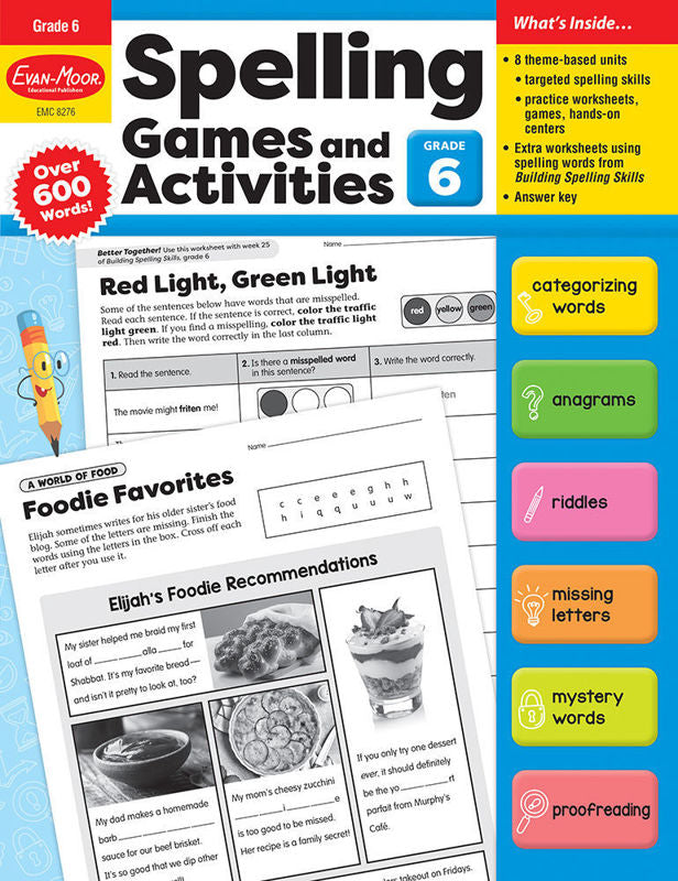 >Evan-Moor Grade 6 Spelling Games and Activities