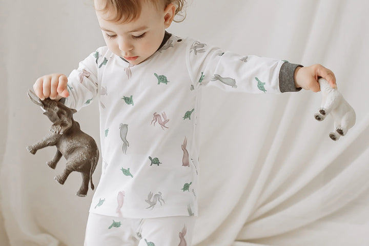 Nest Designs Kids/Baby Two-Piece Long Sleeve PJ Set (Bamboo Jersey) - The Tortoise & The Hare