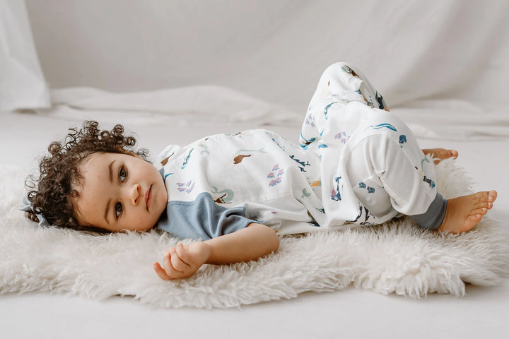 Nest Designs Kids/Baby 0.6 TOG Short Sleeve Footed Sleep Suit (Bamboo Pima) - Splish Splash