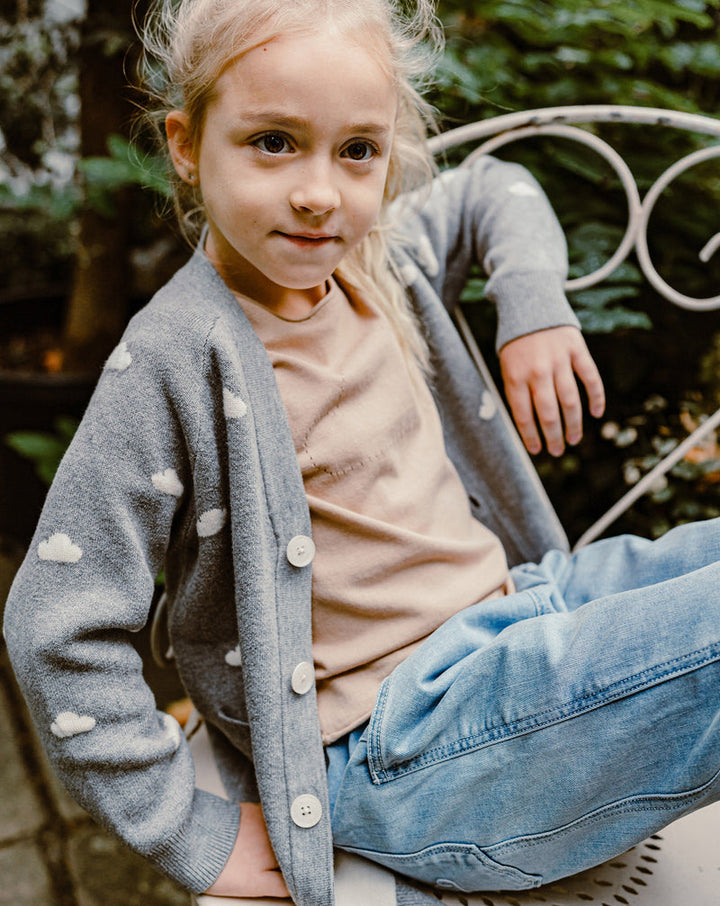 Nest Designs - Petite Revery Kids Cotton Knit Longline Cardigan - Mist