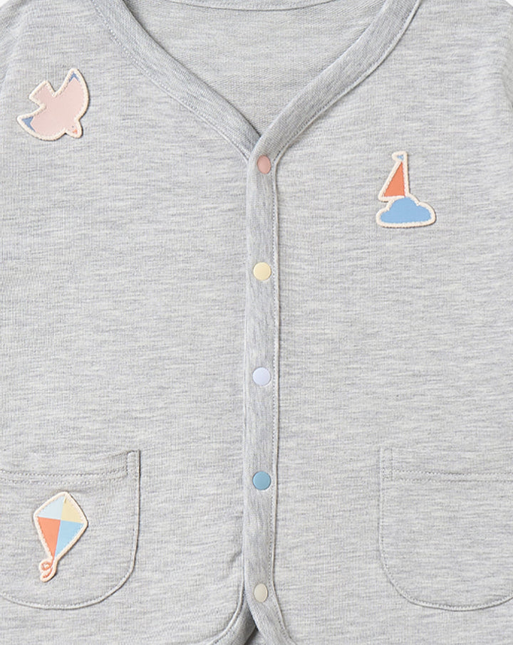 Nest Designs - Petite Revery Kids French Terry Long Sleeve Cardigan - Fog Grey