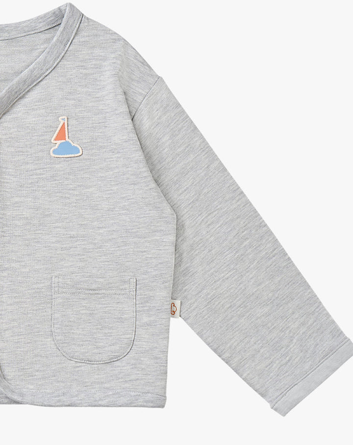 Nest Designs - Petite Revery Kids French Terry Long Sleeve Cardigan - Fog Grey