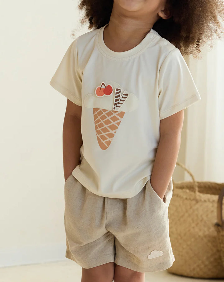 Nest Designs - Petite Revery Kids Washed Linen Shorts - Sandy Neutral