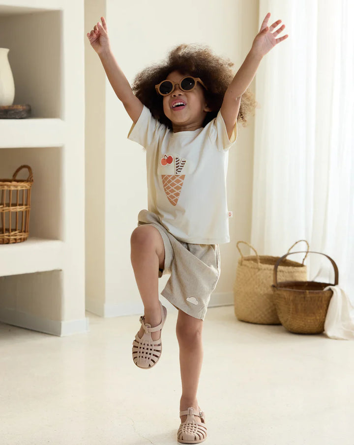Nest Designs - Petite Revery Kids Washed Linen Shorts - Sandy Neutral