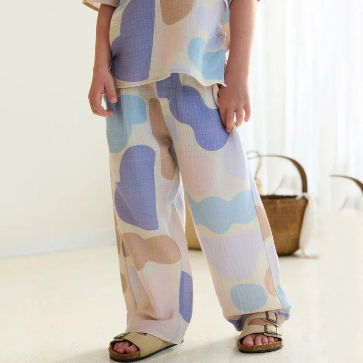Nest Designs - Petite Revery Kids Wrinkled Muslin Pants - Cloudy Seashells