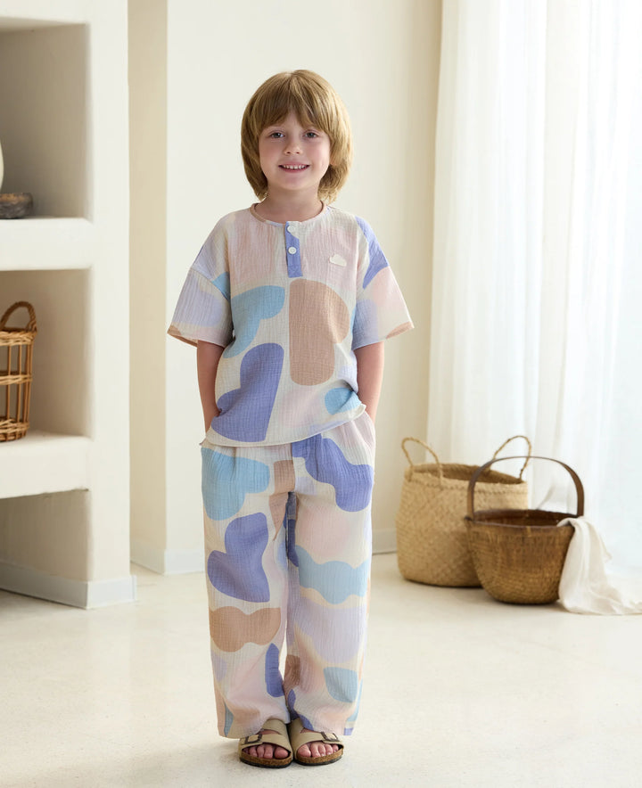 Nest Designs - Petite Revery Kids Wrinkled Muslin Pants - Cloudy Seashells