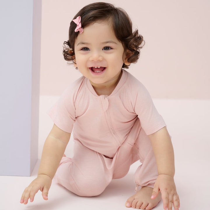 Nest Designs Baby Short Sleeve Slant Opening Romper (Bamboo Jersey) - Rose Smoke