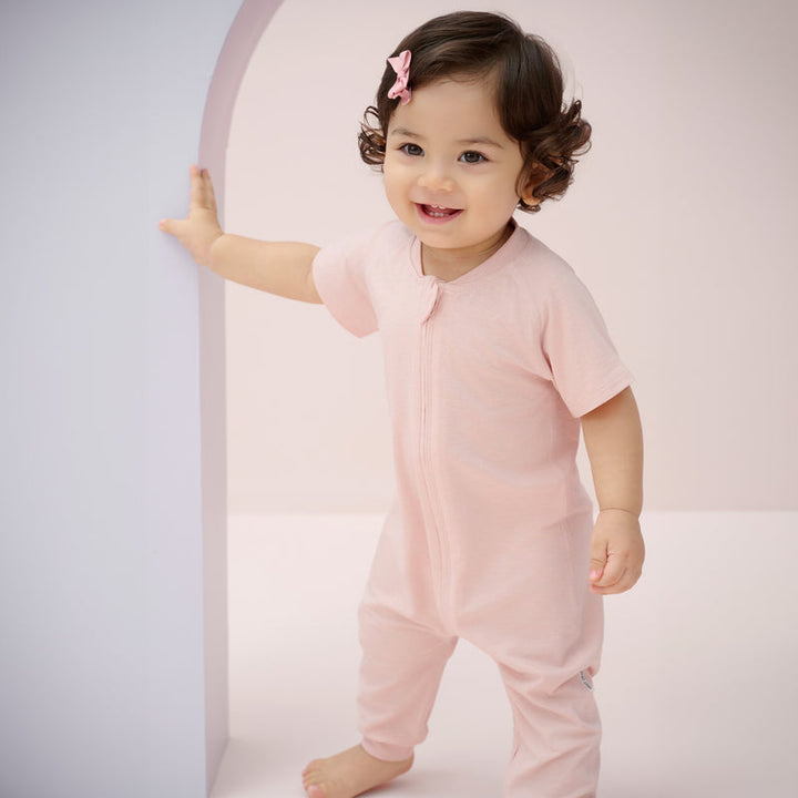 Nest Designs Baby Short Sleeve Slant Opening Romper (Bamboo Jersey) - Rose Smoke
