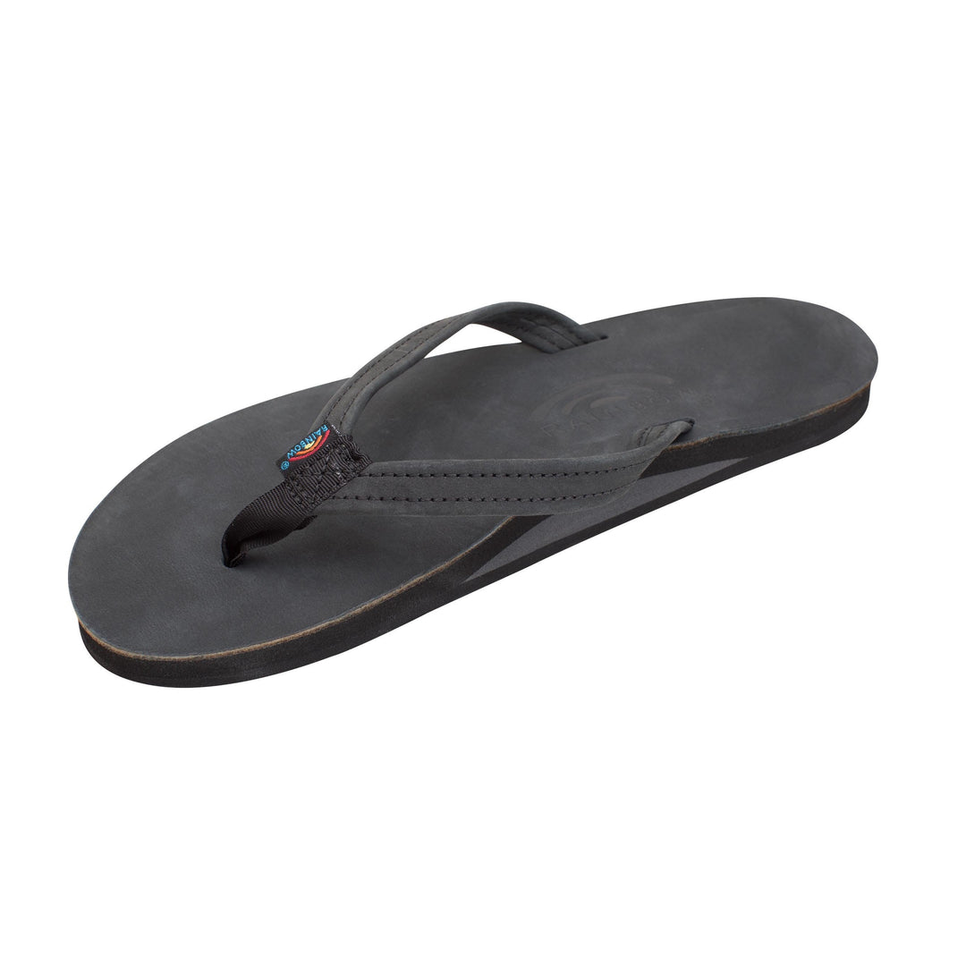 Rainbow Women's Premium Leather Flip-Flops Sandals - Black