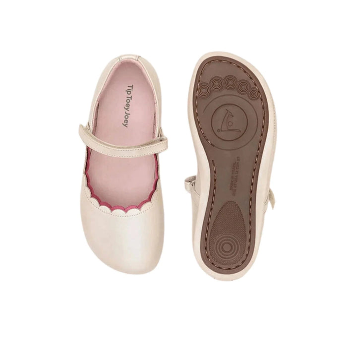 Tip Toey Joey Kids ROUNDY Ballerina Flats - Antique White/Fuchsia Shine