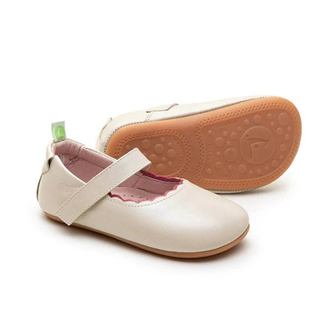 Tip Toey Joey Kids ROUNDY Ballerina Flats - Antique White/Fuchsia Shine