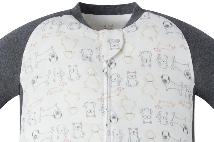 Nest Designs Kids 1.0 TOG Bamboo Long Sleeve Footed Sleep Suit - Puppy white