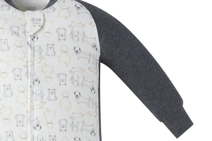 Nest Designs Kids 1.0 TOG Bamboo Long Sleeve Footed Sleep Suit - Puppy white