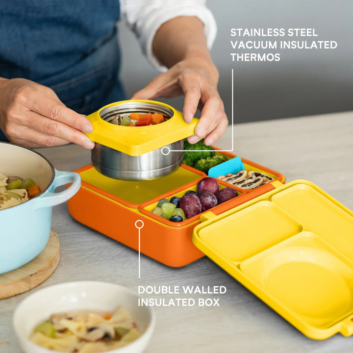 OmieBox Lunch Box with Fork, Spoon + Pod Set - Sunshine 3-7Y