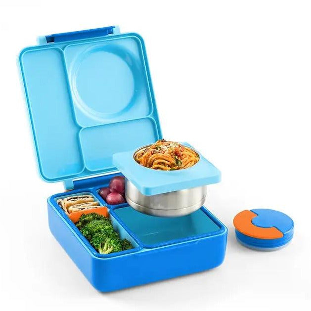 OmieBox Lunch Box with Fork, Spoon + Pod Set - Blue Sky 3-7Y
