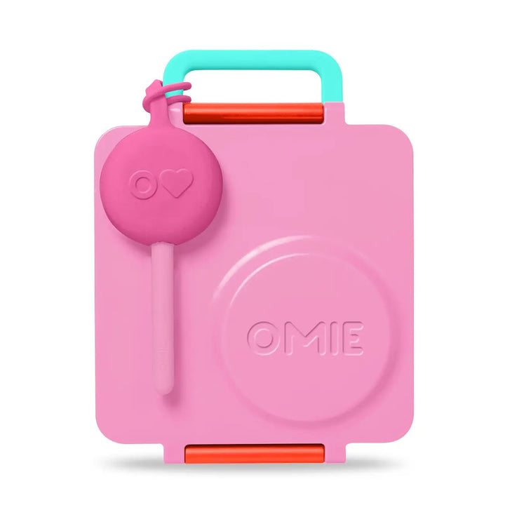 OmieBox Lunch Box with Fork, Spoon + Pod Set - Pink Berry 3-7Y