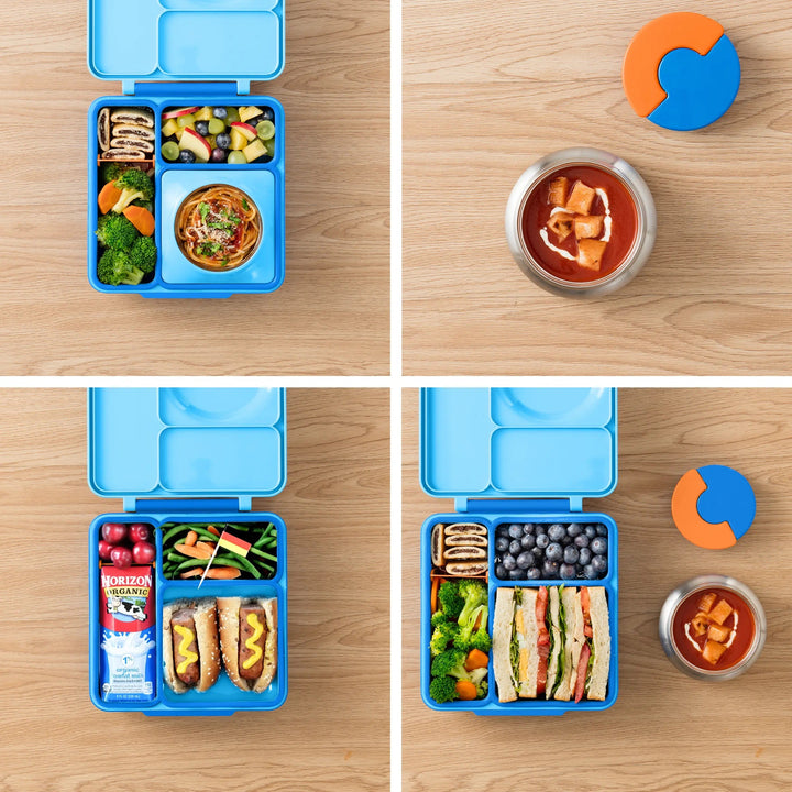 OmieBox Lunch Box with Fork, Spoon + Pod Set - Blue Sky 3-7Y