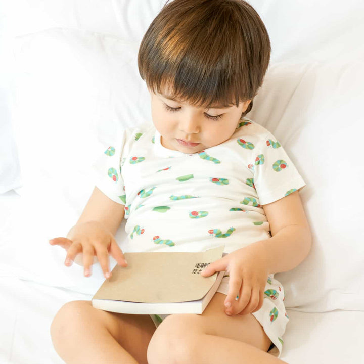 Nest Designs Kids/Baby Short Sleeve Two-Piece PJ Set (Bamboo Jersey) - Eric Carle Curly Caterpillar