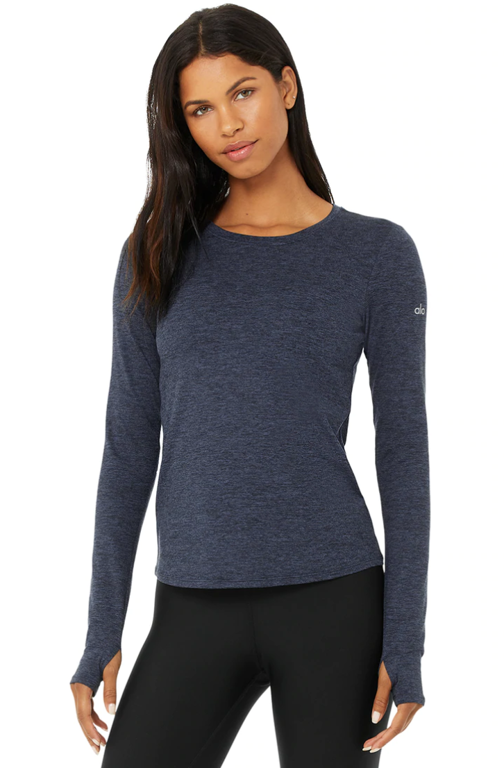Alosoft Crop Finesse Long Sleeve Top in Steel Blue by Alo Yoga - Work Well  Daily