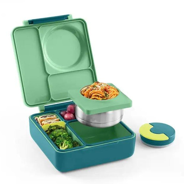 OmieBox Lunch Box with Fork, Spoon + Pod Set - Meadow 3-7Y