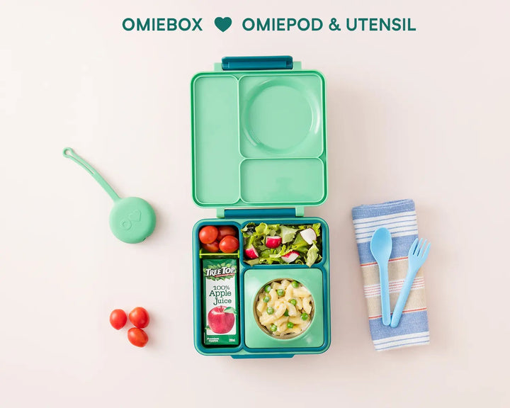 OmieBox Lunch Box with Fork, Spoon + Pod Set - Meadow 3-7Y