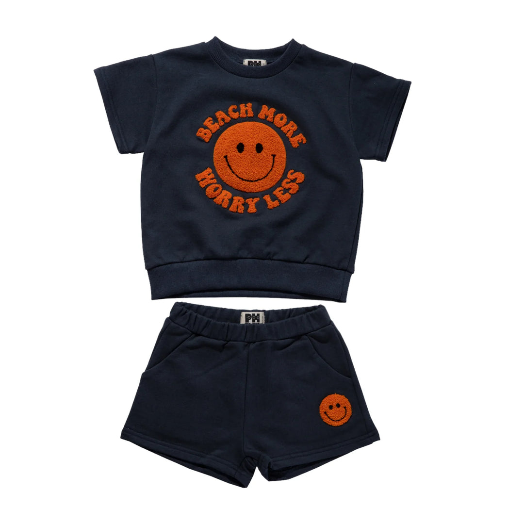 Petite Hailey Girl's Patch Sweatshirt Set - Navy Smile