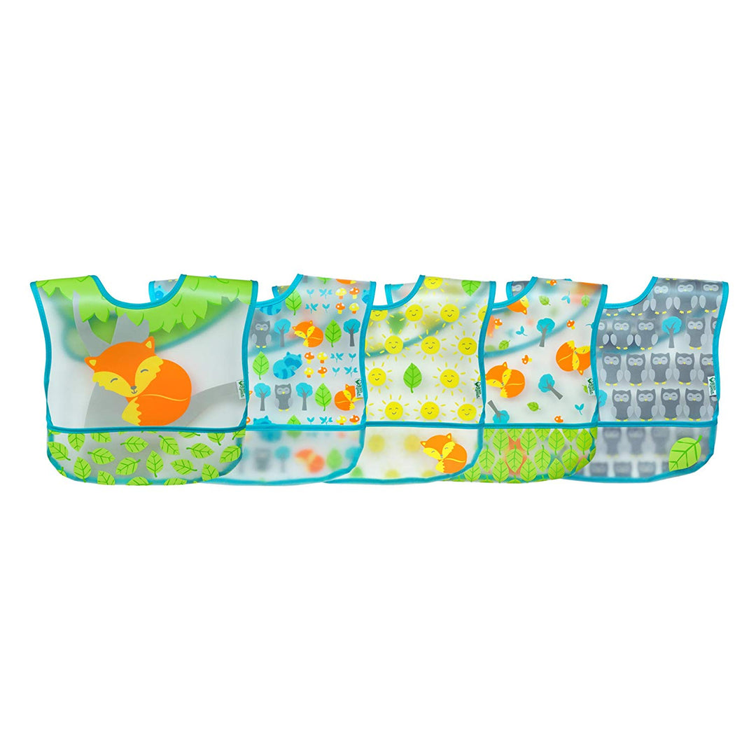 I Play Green Sprouts Wipe-Off Bibs 5 Pk Aqua Fox Baby