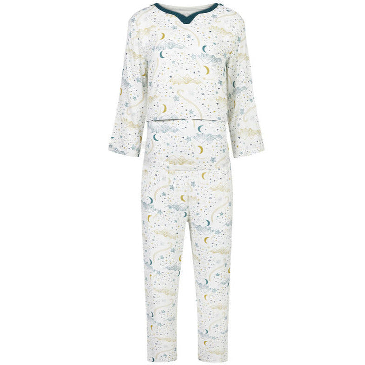 Nest Women's Bamboo Pima Long Sleeve Nursing Pj Set - Stars White