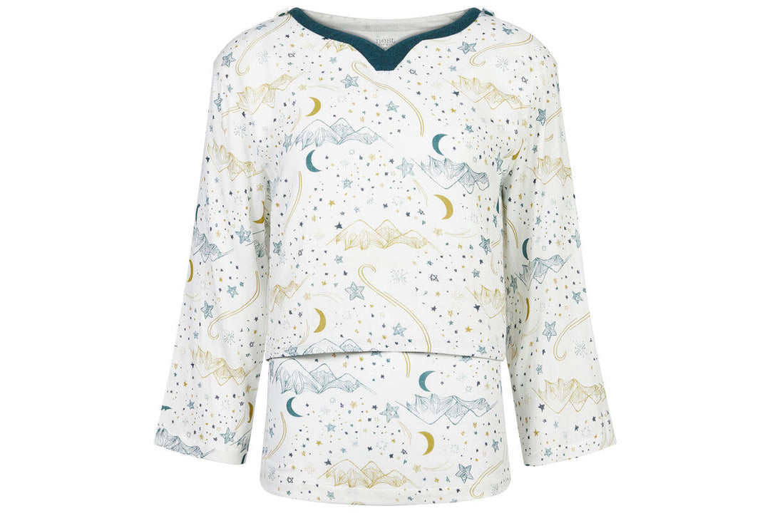 Nest Designs Women's 3/4 Sleeve Nursing PJ Set (Bamboo Pima) - Stars White