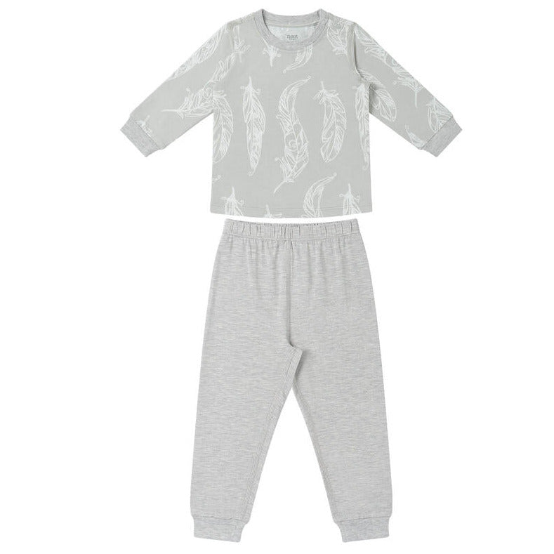 Nest Bamboo Avocado Jersey Two-Piece Long Sleeve Play Set - Feather Grey