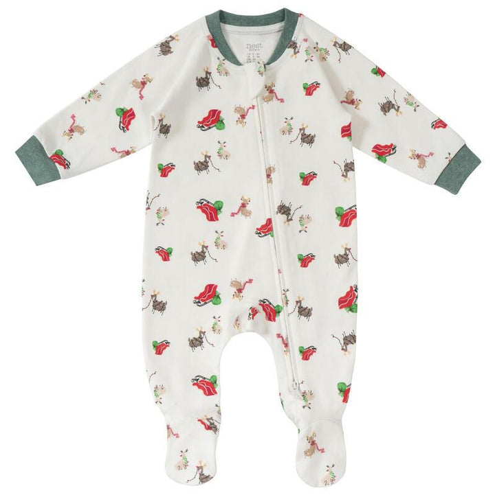 Nest Designs Kids/Baby Organic Cotton Long Sleeve Footed Sleeper - Sleigh All Day (Holiday)