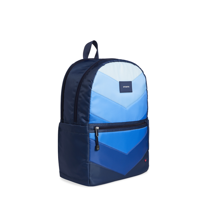 >State Bags Kane Kids Double Pocket Large Backpack in Blue Chevron