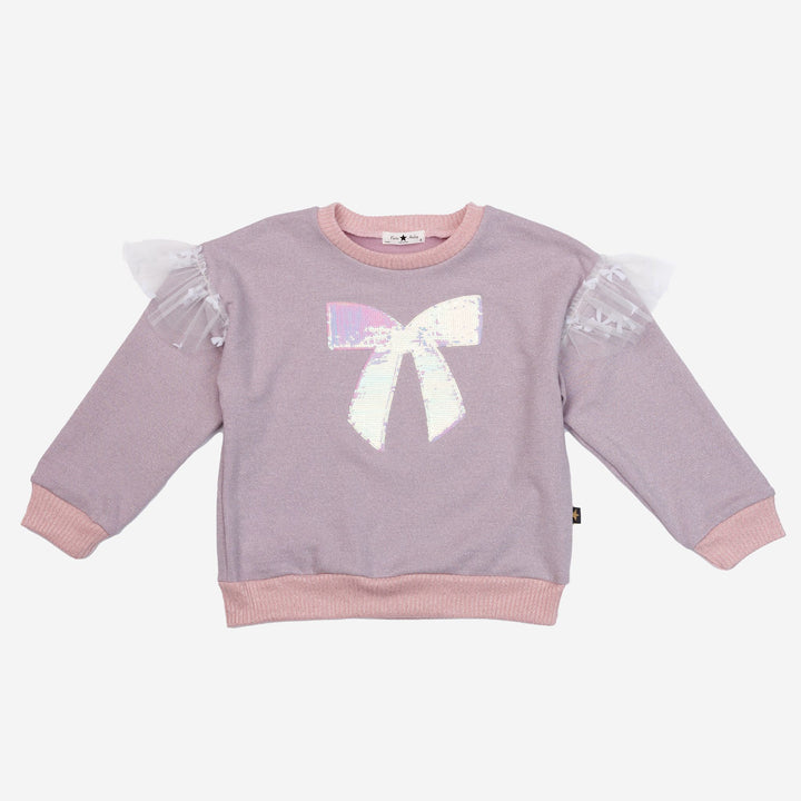>Petite Hailey Girl Glitter Bow Frill Sweatshirt Set - Pink