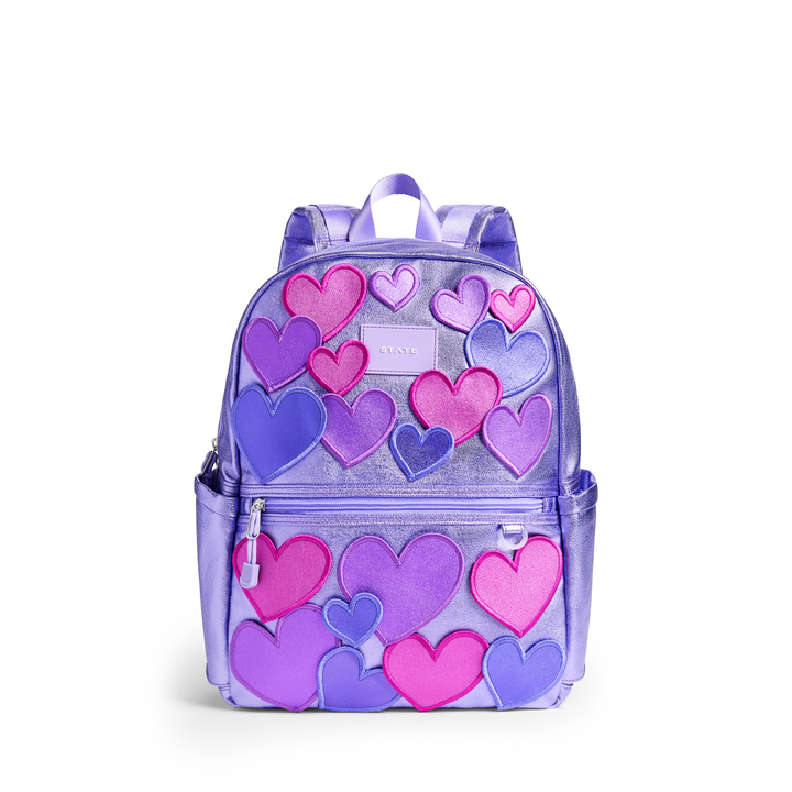 State Bags Kane Kids Double Pocket Backpack - Metallic/3D HEARTS