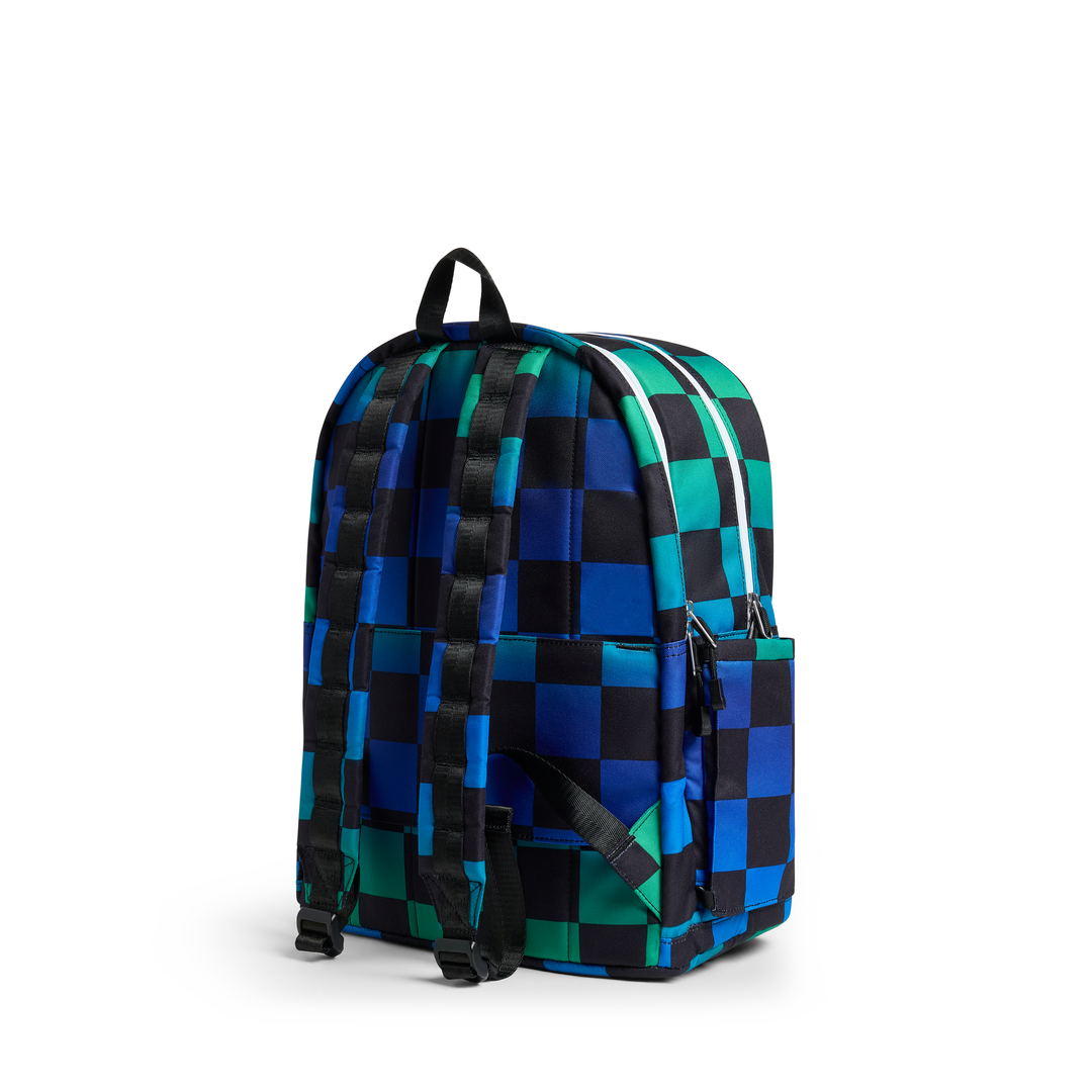 >State Bags Kane Kids Double Pocket Large Backpack in Blue Checkerboard