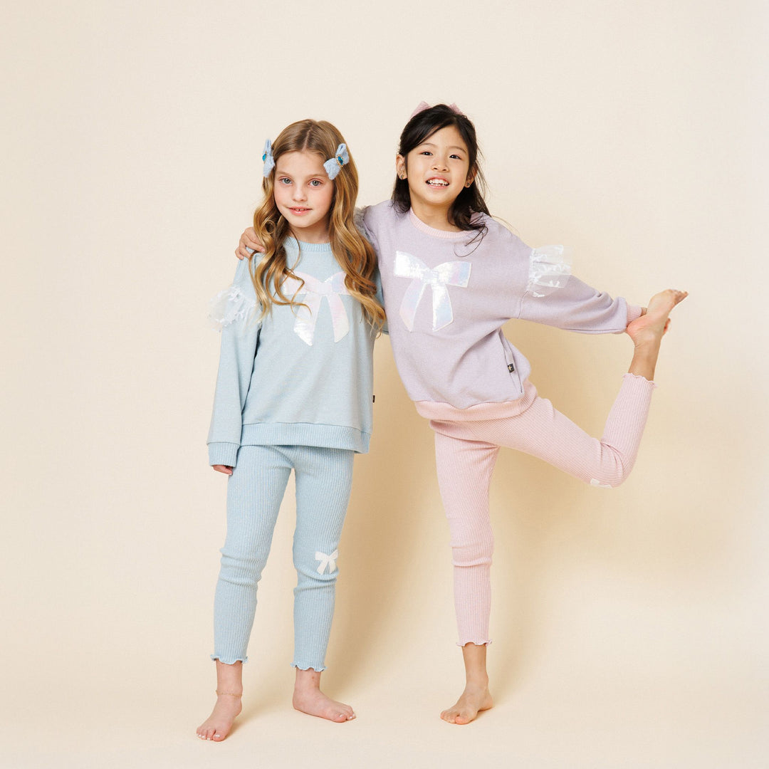 >Petite Hailey Girl Glitter Bow Frill Sweatshirt Set - Pink