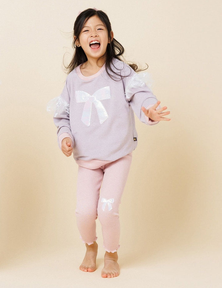 >Petite Hailey Girl Glitter Bow Frill Sweatshirt Set - Pink