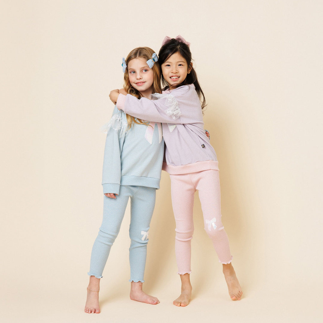 >Petite Hailey Girl Glitter Bow Frill Sweatshirt Set - Pink