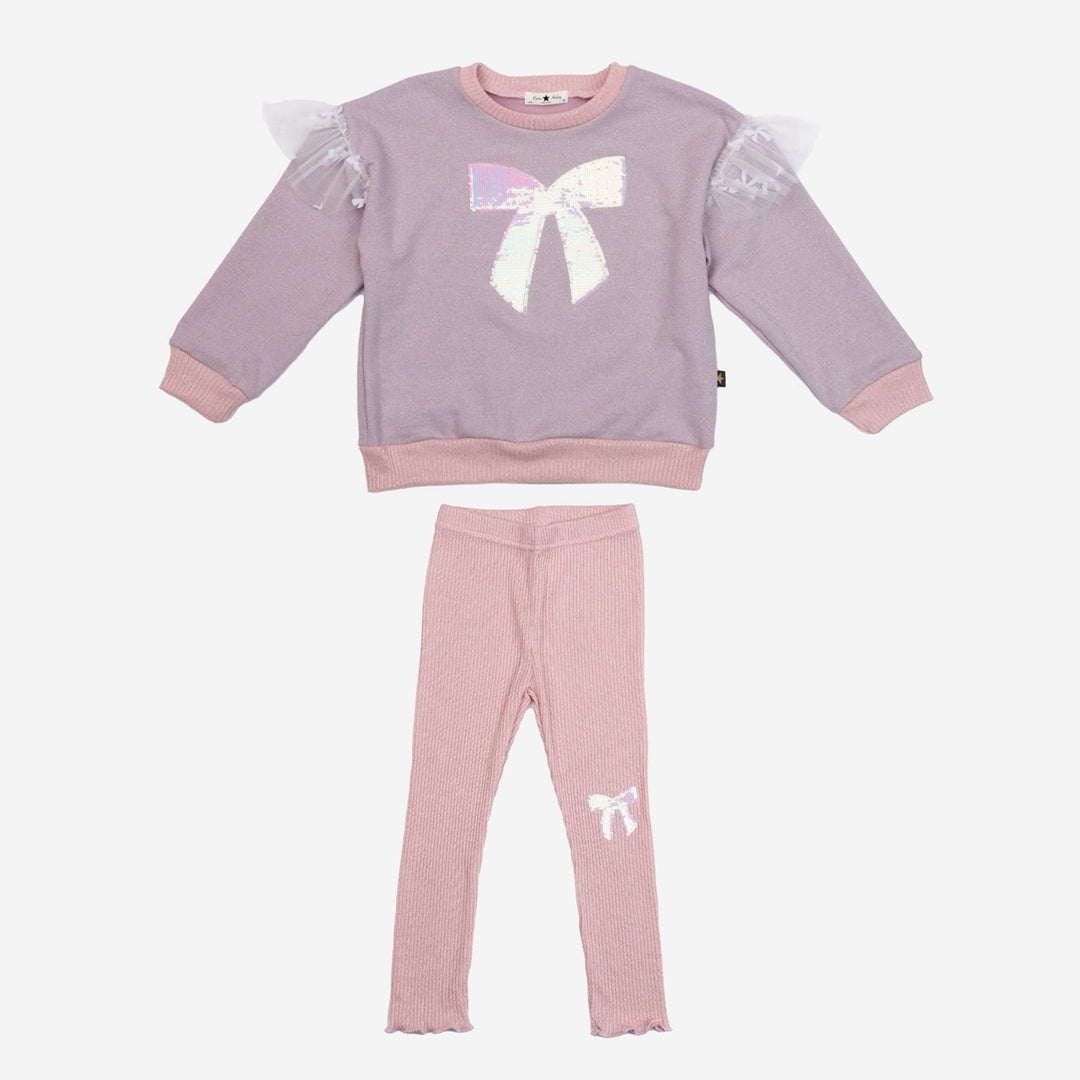 >Petite Hailey Girl Glitter Bow Frill Sweatshirt Set - Pink