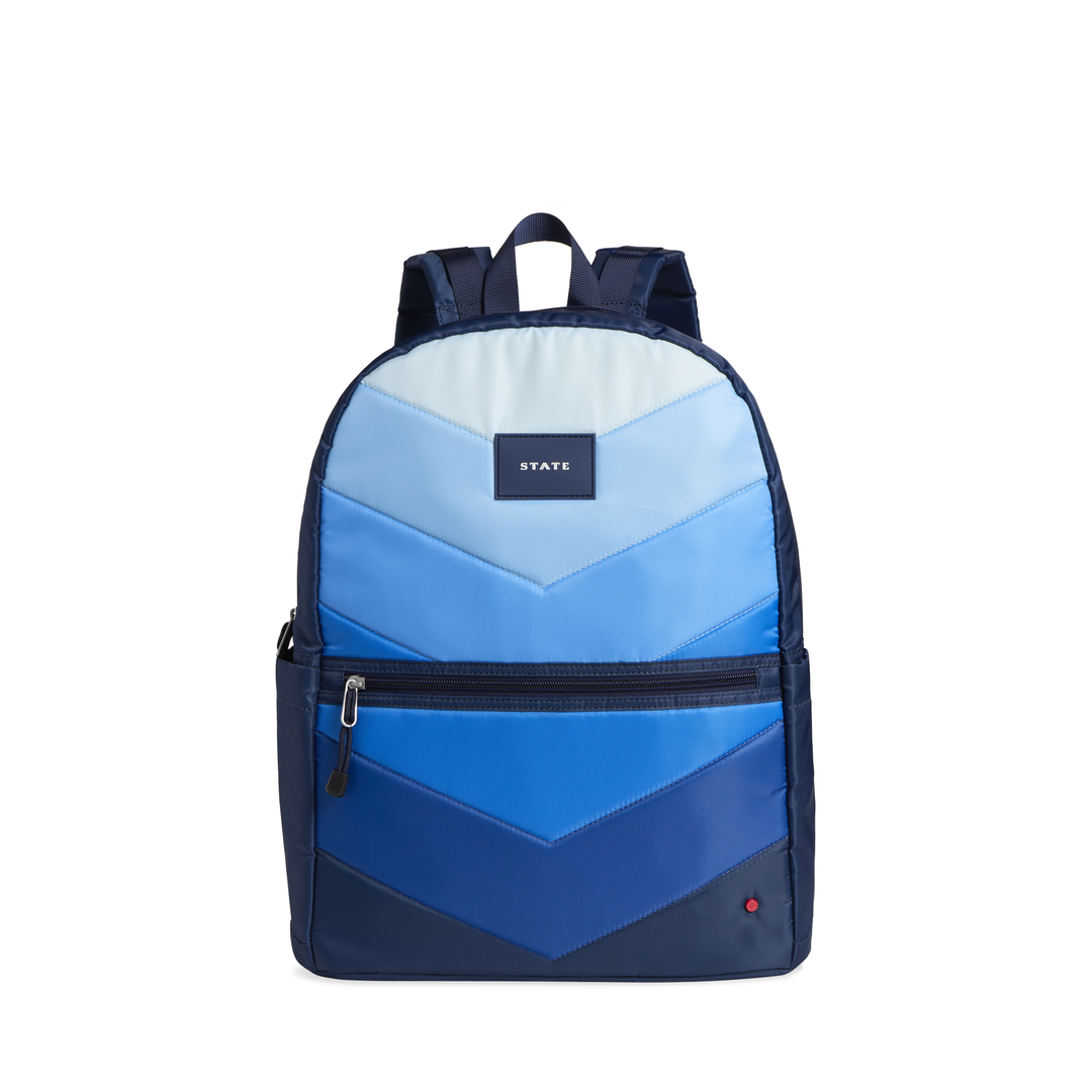 >State Bags Kane Kids Double Pocket Large Backpack in Blue Chevron