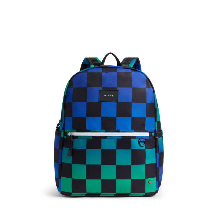 >State Bags Kane Kids Double Pocket Large Backpack in Blue Checkerboard