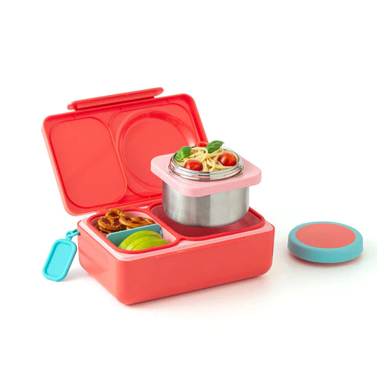 OmieBox UP Lunch Box with Fork, Spoon + Pod Set (Cherry Pink)