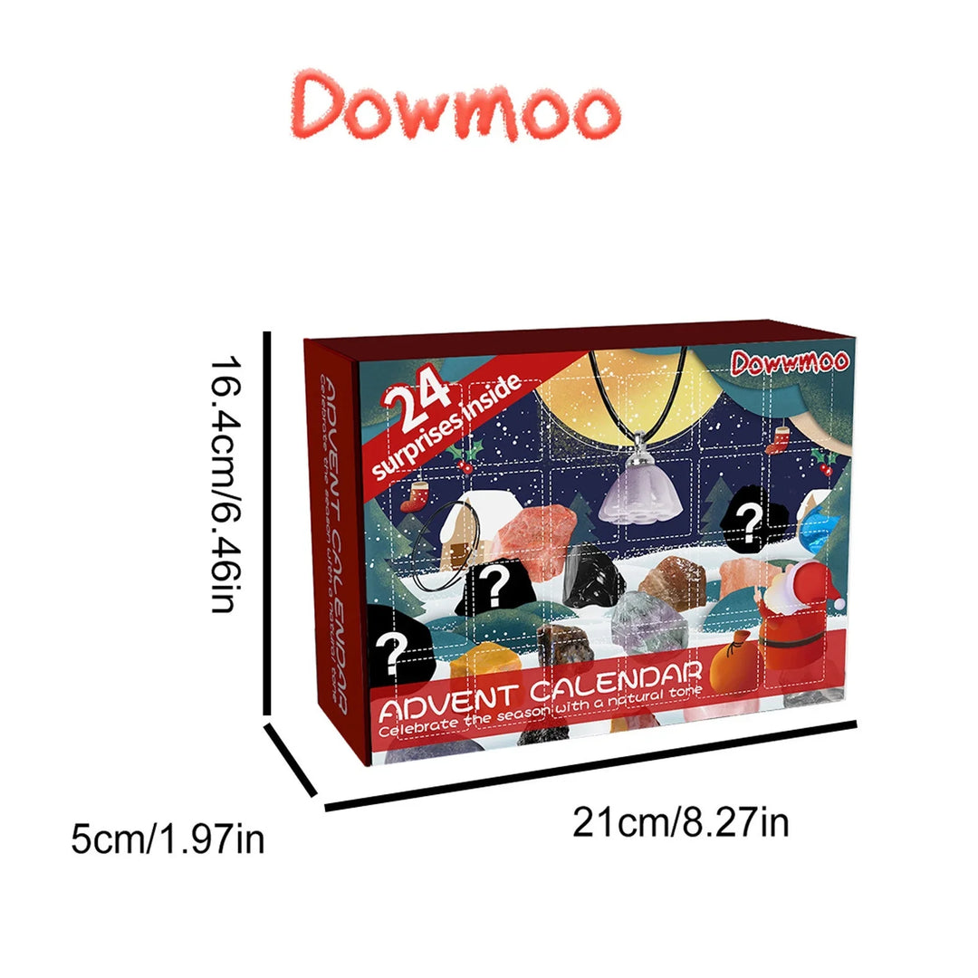 24 Days Christmas Countdown Calendar w/ 24-Grid Ore Polished Gemstones Surprise Blind Box Set