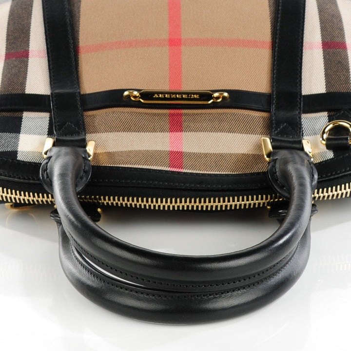 Burberry Black Leather House Check Canvas Small Orchard Bowling Bag