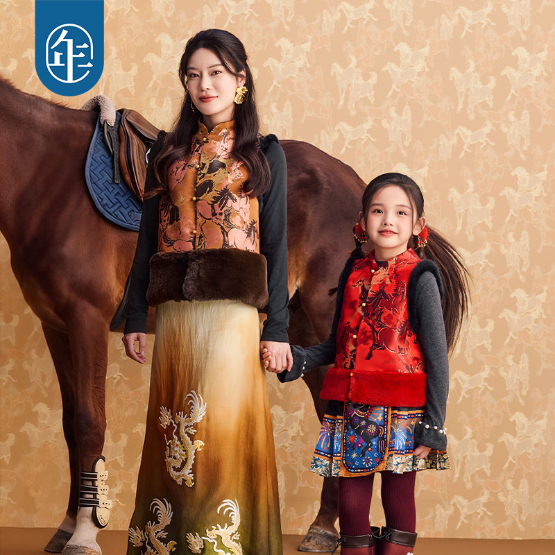 >Nian 年衣 大展鸿图中式马甲 - 年衣红