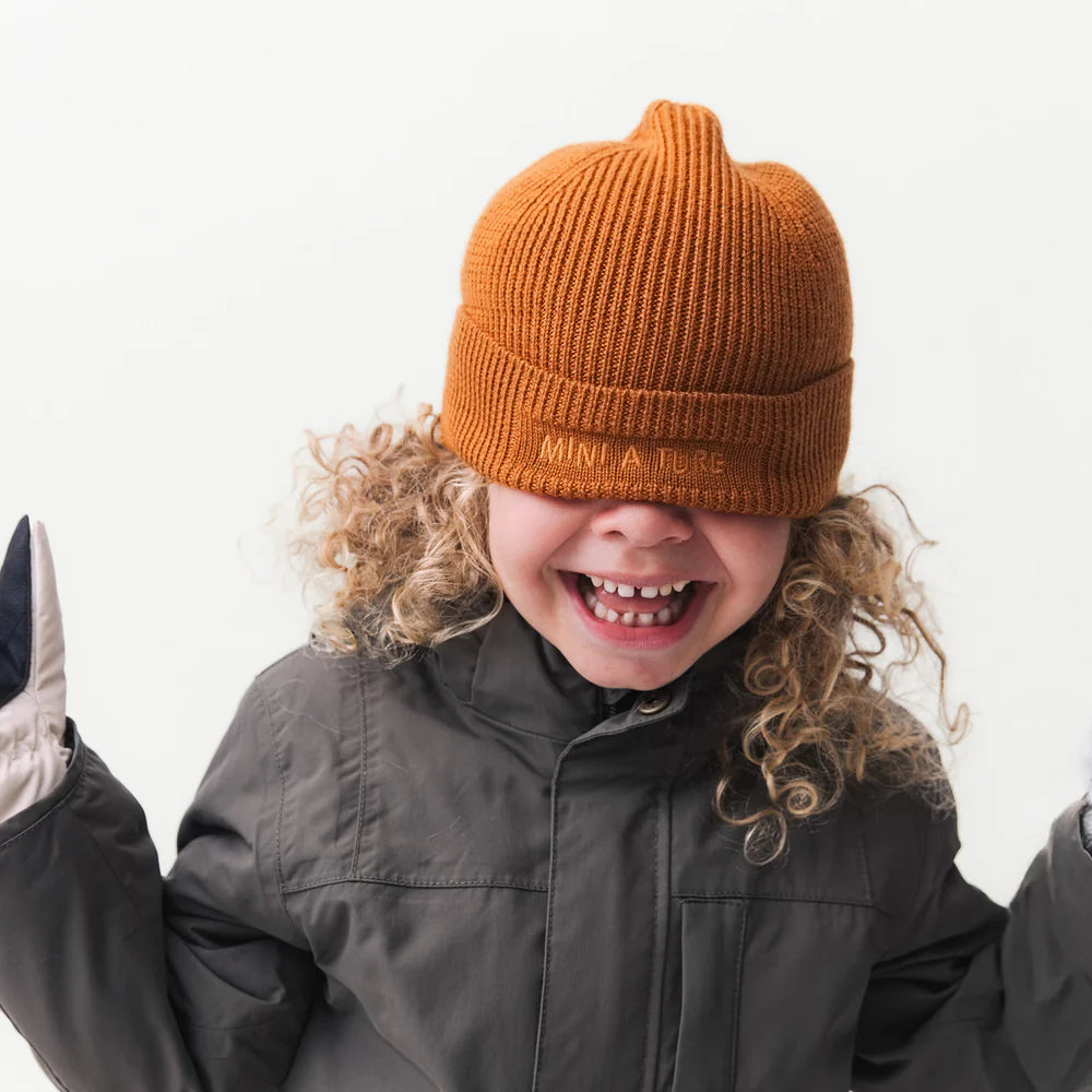 MINI A TURE Kids MATBOJE Wool Beanie - Leather Brown